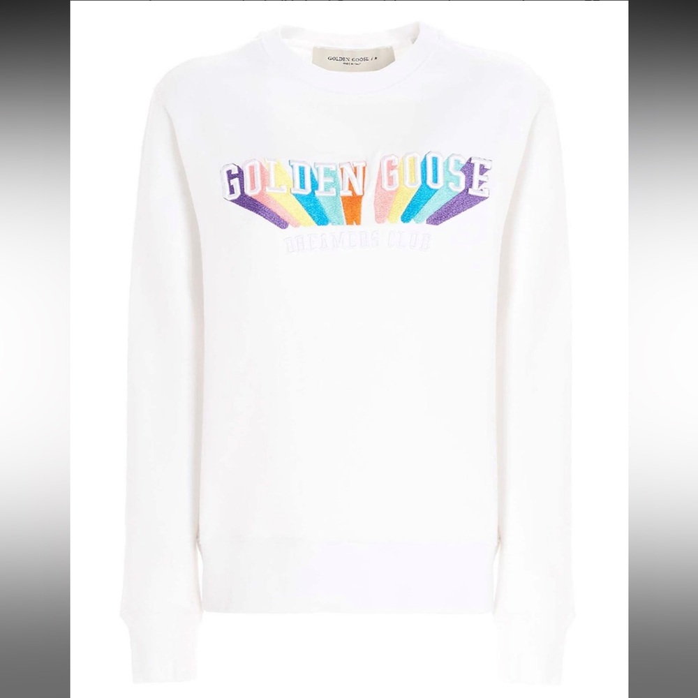 Golden Goose Athena White Rainbow Multicolor Daydreamers Club Sweatshirt NWT